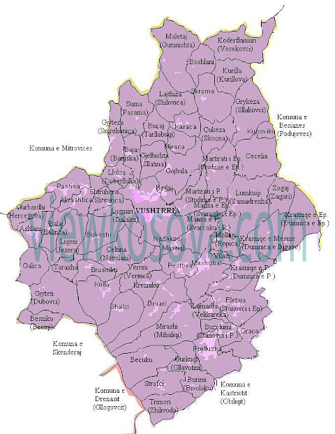 Historic locality map for Vushtrri